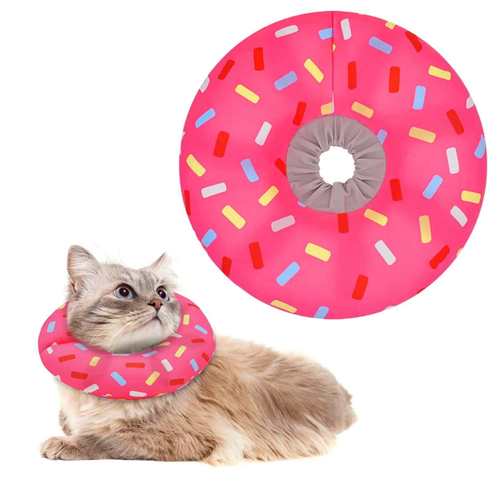 Soft Inflatable Cat Cone Collar - Adjustable Cat Donut Collar for Recovery Stop Licking Cat E Collar Suitable for Small Medium Large Cats and Kittens Pet (Donut Pink)