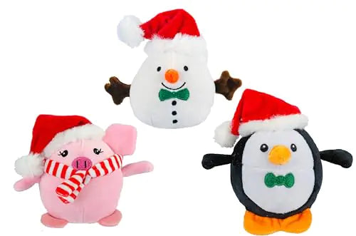 Giftable World Holiday Plush Pet Toy Fun for Christmas Designs with Squeaker Dog Chew Toy (3.5" Christmas Friends w/Squeaker)