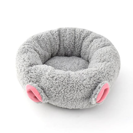 Lamb Wool Round Cat Bed | Deep Sleep Pet Nest | S/M/L | Grey