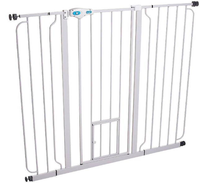 Carlson Extra Wide Walk-Thru Pet Gate with Pet Door | White | 29–34"W