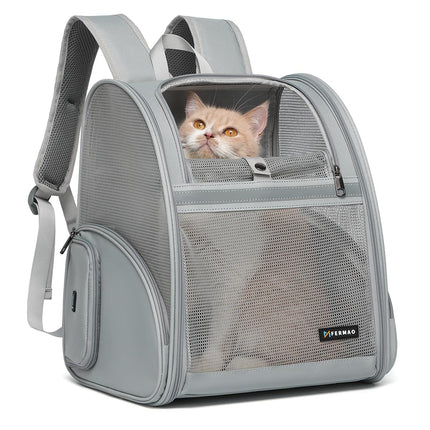 Mesh Pet Backpack Carrier | 3-Entry, Locking Zippers | Airline Approved | Up to 15 lbs | Gray