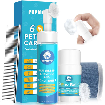 Pupmate Dog Paw Care Kit 6-in-1 | No-Rinse Cleanser, Balm, Comb & More