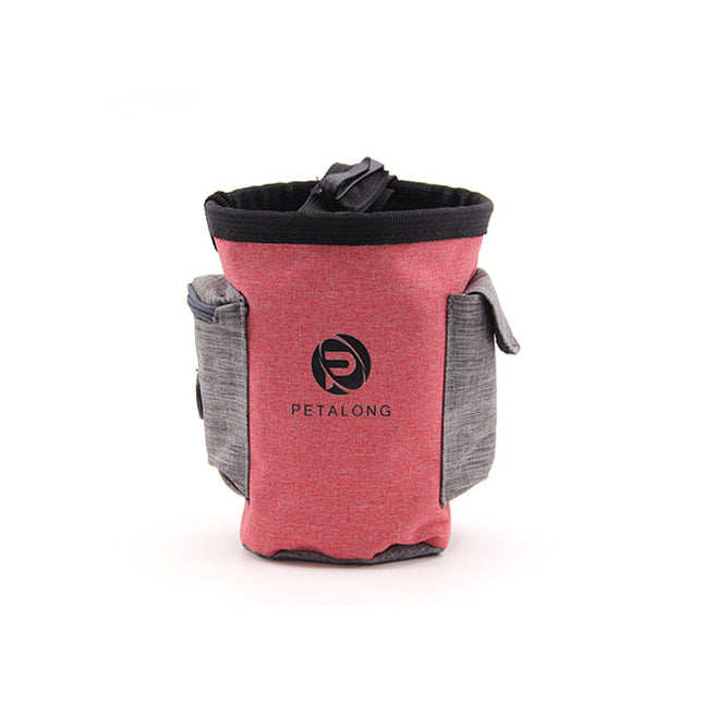 Red and gray Petalong pet treat pouch with side pockets, ideal for dog training and walks