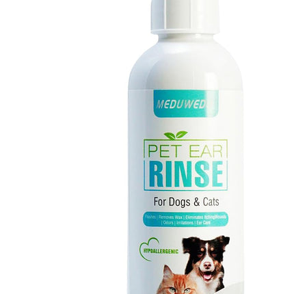 MEDUWEDU Dog Ear Cleaner Dog Ear Care Liquid Dog and Cat Ear Cleaner to Eliminates Ear Odour Dirt and Debris Pet Ear Cleaner SolutionRemove Wax Dirt & Stop Smelly Itchy Non-Irritating 4 Fl oz