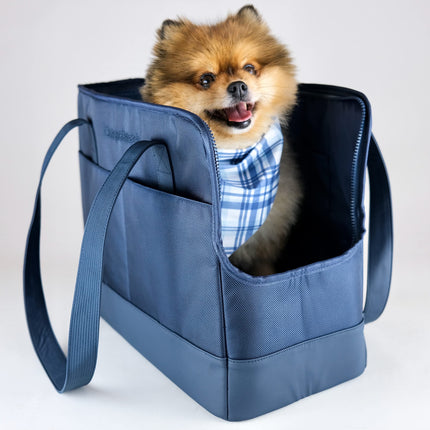 OSKAR&FRIENDS Pet Carrier Tote Bag | Vegan Leather, Hands-Free | Up to 15 lbs | Navy Blue