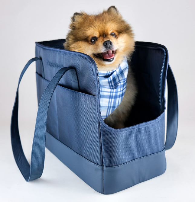 OSKAR & FRIENDS Pet Carrier Tote Bag | Vegan Leather, Hands-Free | Up to 15 lbs | Navy Blue