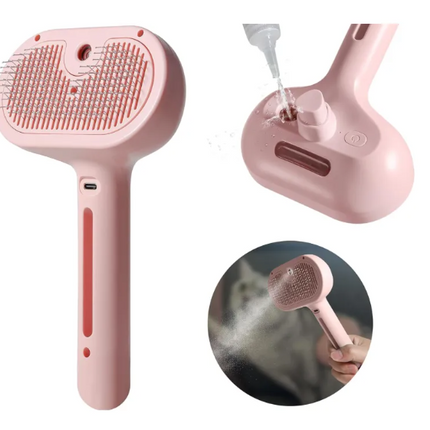 2-in-1 Pet Hair Spray Brush — Built-In Water Tank, White & Pink