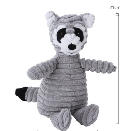 Grey ribbed plush raccoon dog toy with a height of 21cm