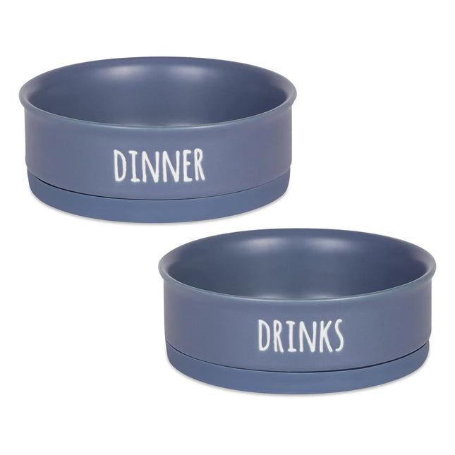 Ceramic Pet Bowls | Dishwasher & Microwave Safe | Non-Slip | French Blue | Set of 2