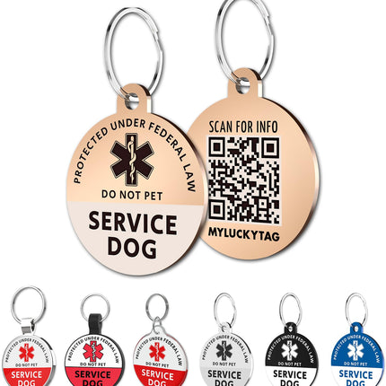 MYLUCKYTAG Service Dog Tag QR Code Stainless Steel Pet ID Tag Dog Tag Online Pet Profile Pet Location Alert Email Digital Pet Tag Durable Pet ID Dog Collar Tag Engraved Pet Tag