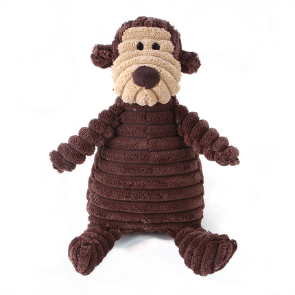 Plush brown monkey stuffed animal toy with textured ribbed fabric.
