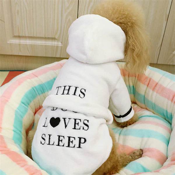 Hooded Pajamas Dog Bathrobe - White Dog Clothing - Nai Pet Store