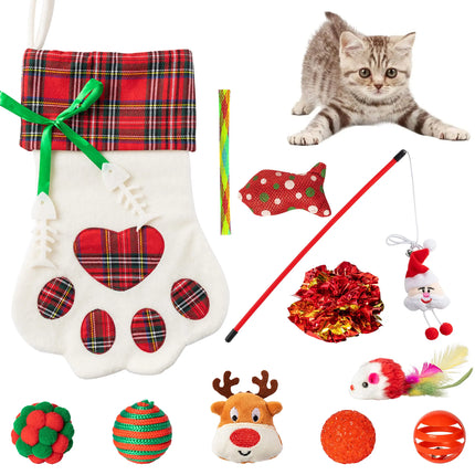 MALLMALL6 Christmas Cat Toy Stocking – 11 Pieces