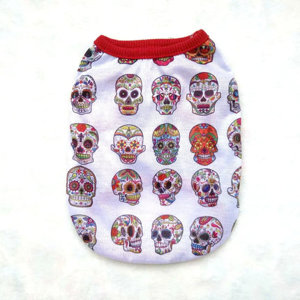 Halloween skull and ghost pattern pet clothing for dogs and cats.