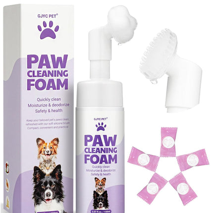 GJYC PET No-Rinse Paw Cleaner Foam | Silicone Scrubber + 5 Towels | Dogs & Cats