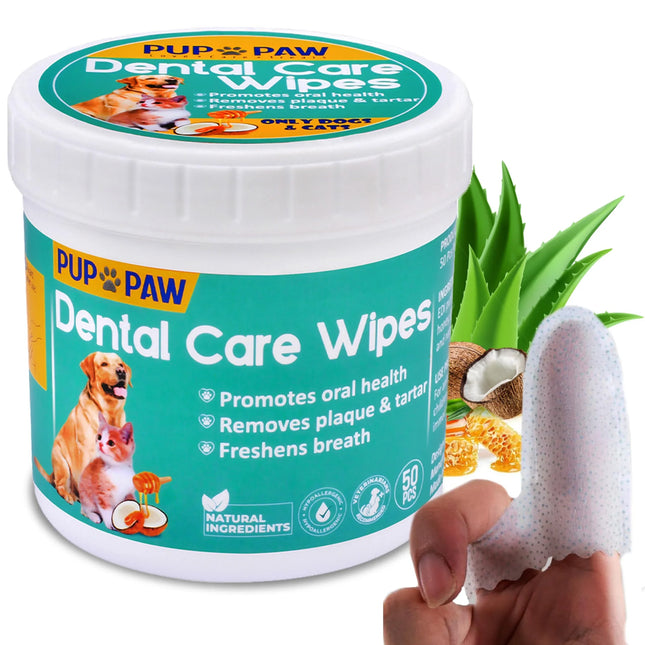 Dog & Cat Dental Finger Wipes – All Natural Plaque Remover (50 Count)