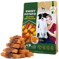 Organic sweet potato dog treats wrapped with chicken, natural ingredients, no wheat or corn, for dogs over 6 months