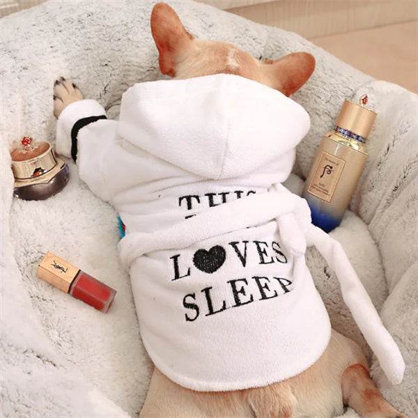 Hooded Pajamas Dog Bathrobe - White Dog Clothing - Nai Pet Store