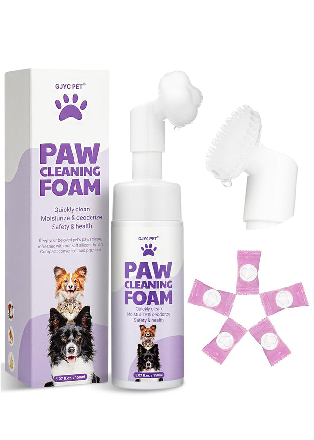 GJYC PET No-Rinse Paw Cleaner Foam | Silicone Scrubber + 5 Towels | Dogs & Cats