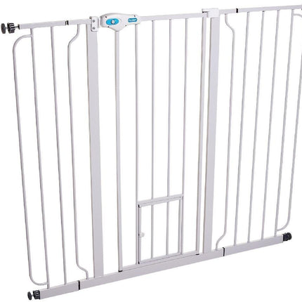 Carlson Extra Wide Walk-Thru Pet Gate with Pet Door | White | 29–34"W