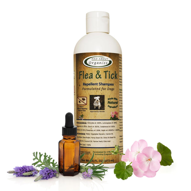 Mad About Organics Shampoing Anti-Puces et Tiques pour Chiens | pH Équilibré, Sans Danger pour les Chiots, 473 ml