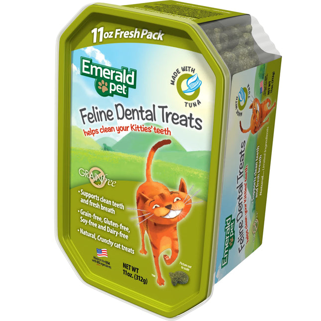 Emerald Pet Feline Dental Treats, grain-free tuna-flavored cat treats for clean teeth and fresh breath, 11 oz pack