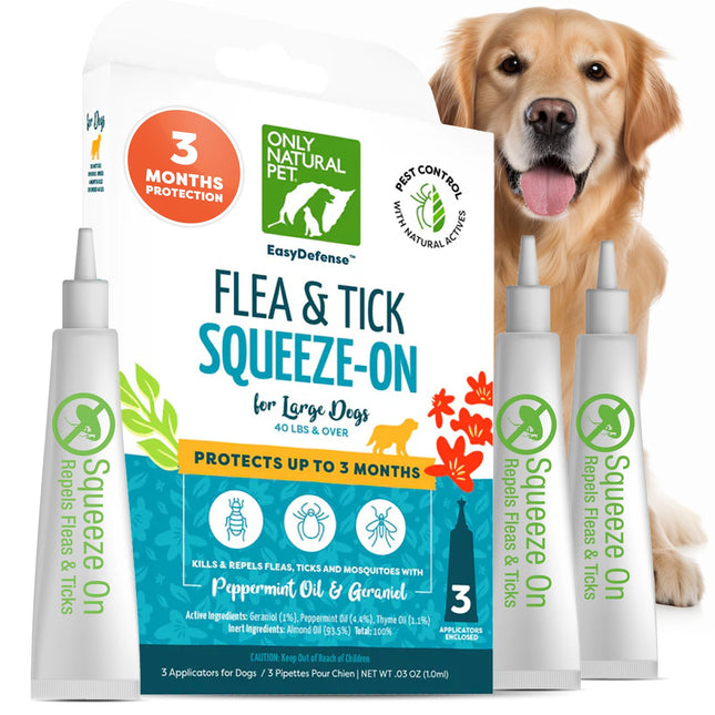 Only Natural Pet EasyDefense Flea & Tick Drops | Large Dogs 40+ lbs | 3 Month Supply