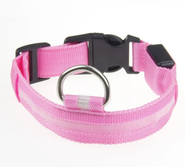 Pink dog collar with black buckle and metal ring for pet accessories
