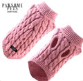 Pink cable knit pet booties with non-slip soles for dogs and cats