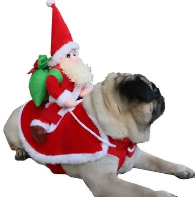 Pug wearing a red Christmas Santa Claus pet costume from Nai Pet Store