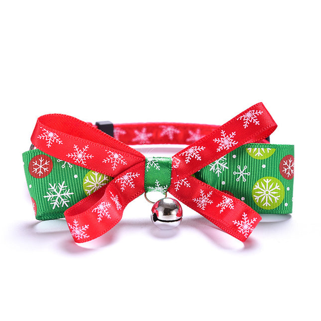 Bow Dog Collar | Adjustable | Red & Green | S, M, L, XL