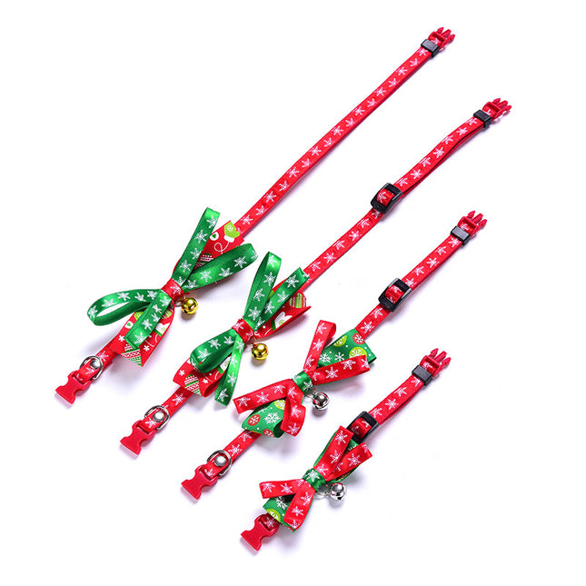 Bow Dog Collar | Adjustable | Red & Green | S, M, L, XL