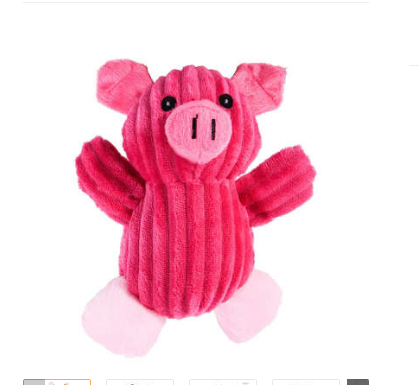 Pink ribbed plush pig dog toy with soft fabric and embroidered nose