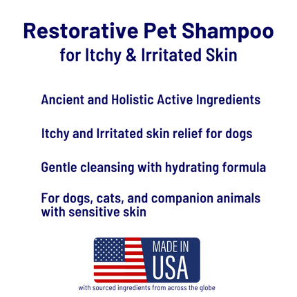 Healthy Paw Life Restorative Pet Shampoo benefits for itchy and irritated skin, made in USA.
