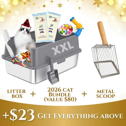 4furbaby-litter-box-cat-bundle-metal-scoop-darkgray - Nai Pet Store