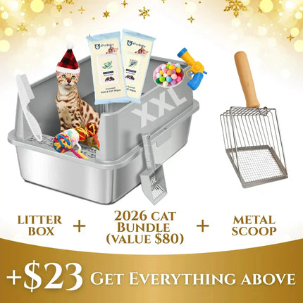 4furbaby-litter-box-cat-bundle-metal-scoop-lightgray - Nai Pet Store