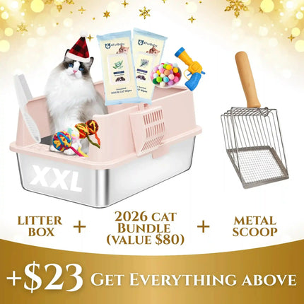 4furbaby-litter-box-cat-bundle-metal-scoop-pink - Nai Pet Store