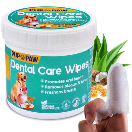 50 Pcs Dog Teeth Cleaning Wipes - All Natural Dog Tooth Brushing Kit Replacement & Plaque Remover - Pet Dental Finger Wipes for Dogs & Cats - Freshens Breath Reduces Tartar & Plaque