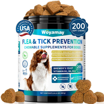 Friandises Anti-Puces et Anti-Tiques Naturelles Woyamay pour Chiens | 200 Bouchées Tendres, Toutes Races