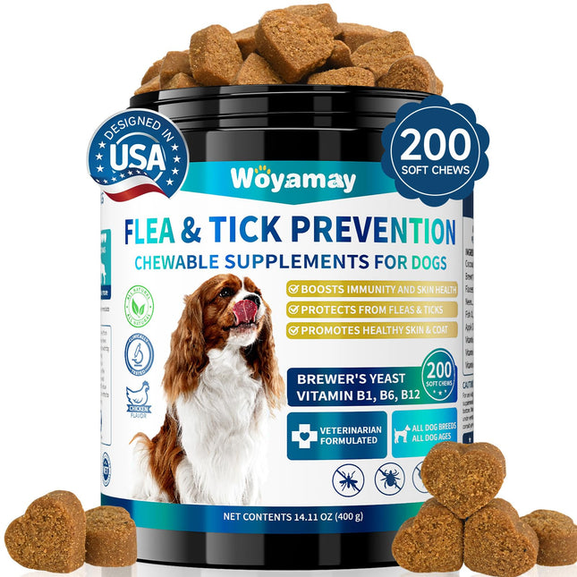 Friandises Anti-Puces et Anti-Tiques Naturelles Woyamay pour Chiens | 200 Bouchées Tendres, Toutes Races