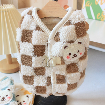 Cozy Checkered Dog Vest with Bear Patch