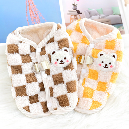 Cozy Checkered Dog Vest with Bear Patch