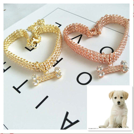 Zircon Bone Dog Collar | Adjustable 19.5–29.5cm | Gold, Rose Gold & Silver | S/M/L