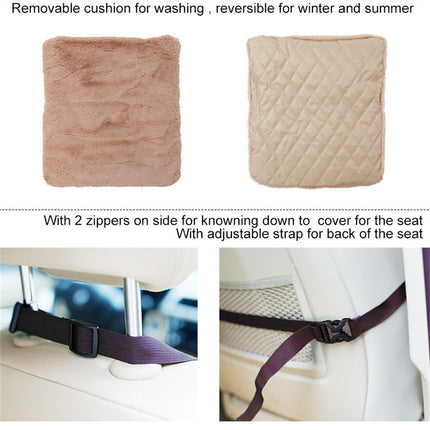 Reversible pet car seat cushion with washable cover, adjustable straps for secure fit in vehicle
