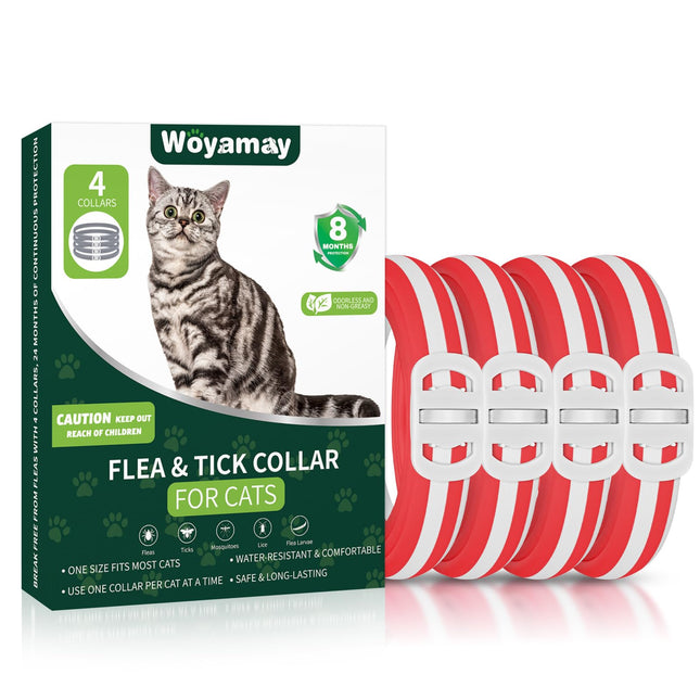 Woyamay 4-Pack Cat Flea & Tick Collar | 32 Months Protection, Waterproof, Adjustable