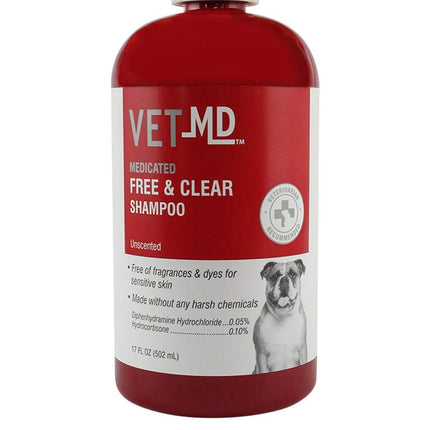 VetMD Free & Clear Hypoallergenic Medicated Dog Shampoo | Sensitive Skin | 17 oz