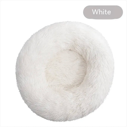 White plush round washable pet bed from Nai Pet Store