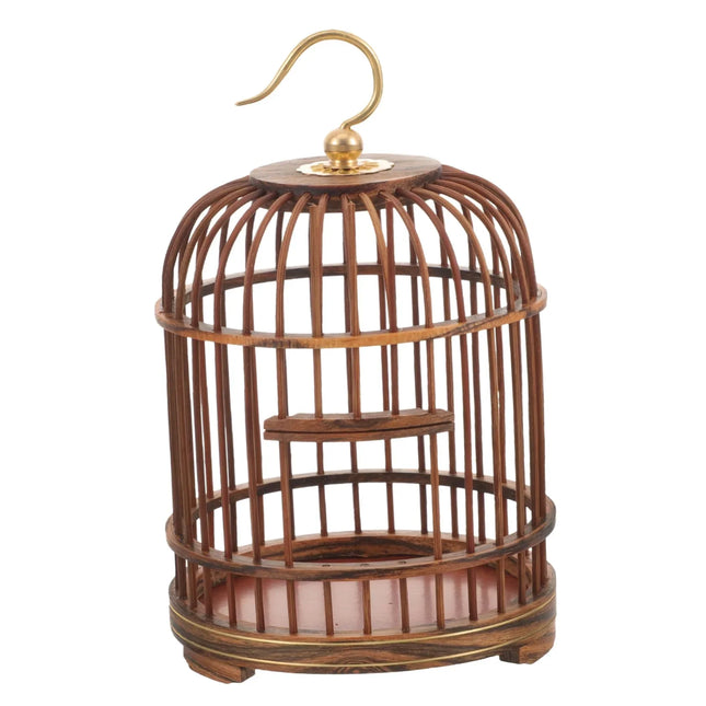 Wooden bird cage with gold hook, ideal for pet birds and home decor