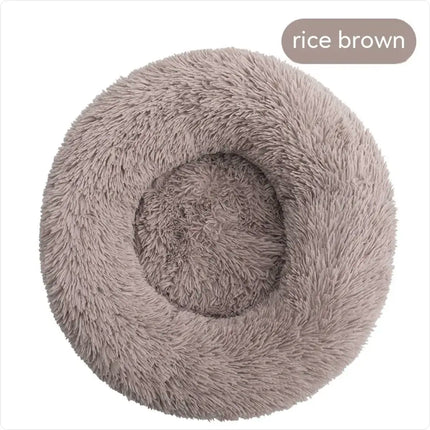 Plush round washable pet bed in rice brown color by Nai Pet Store