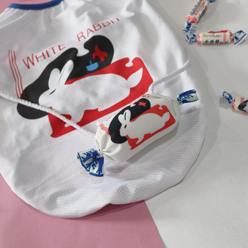 White Rabbit candy-themed pet vest with matching treats, cute rabbit print for dogs or cats